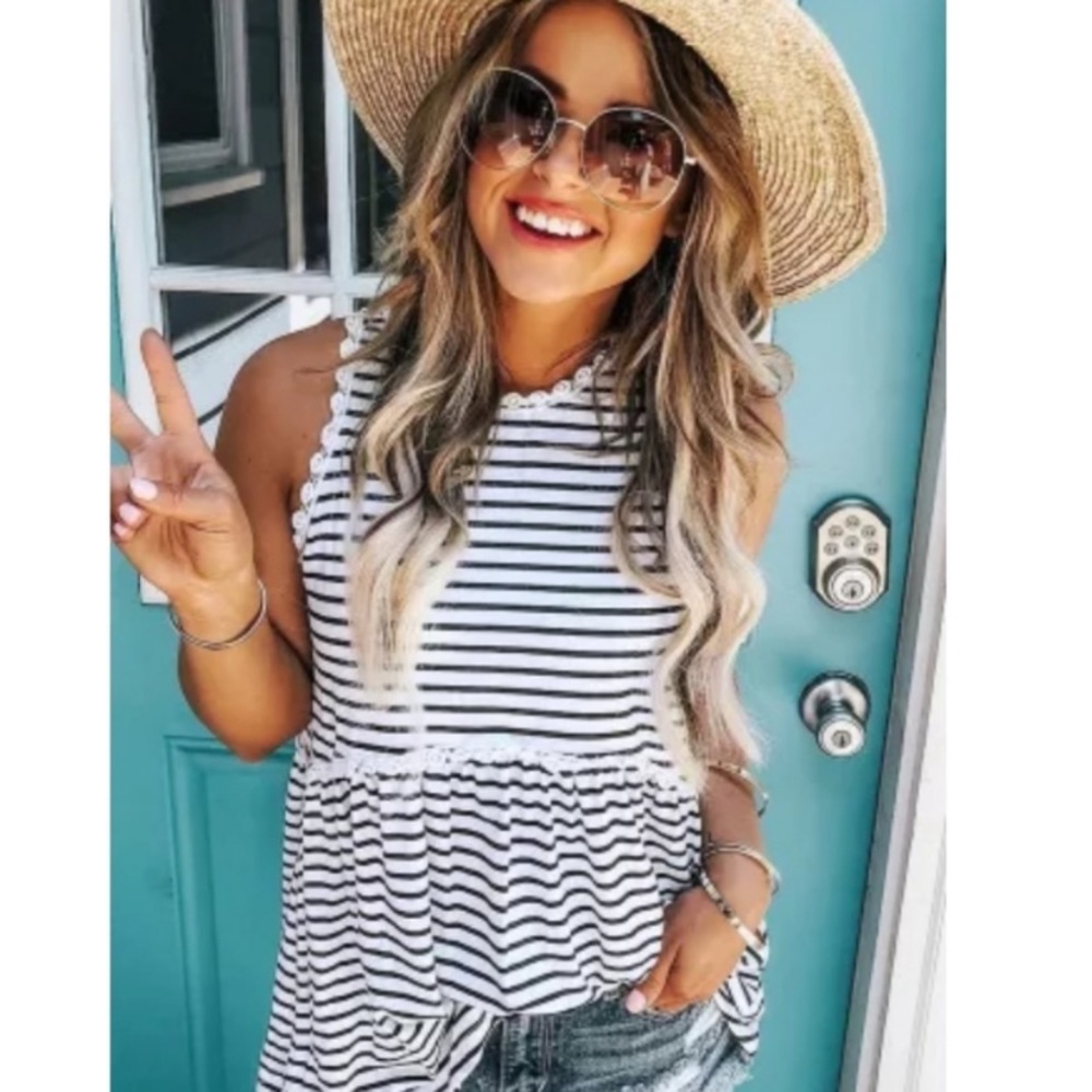 NWT cute Black and white striped baby doll shirt